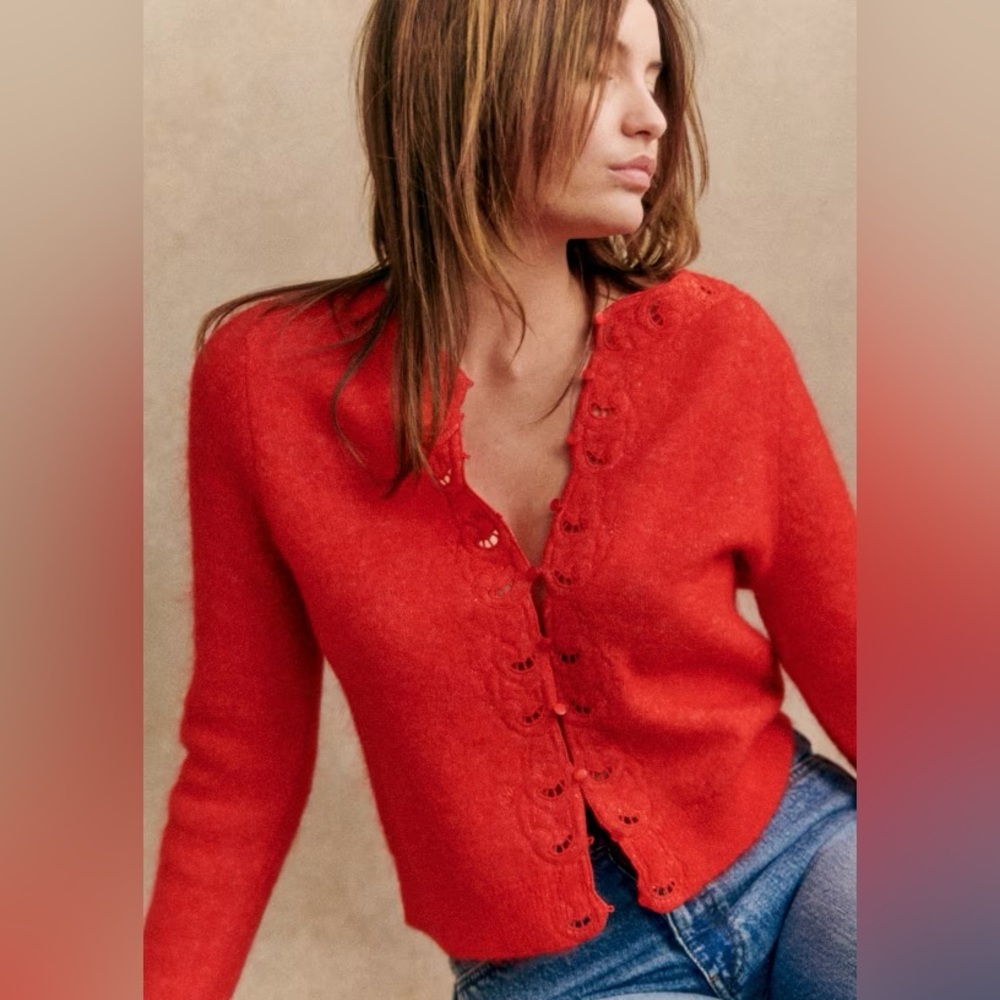 Sézane Ysaline Red Cardigan Sweater Size S